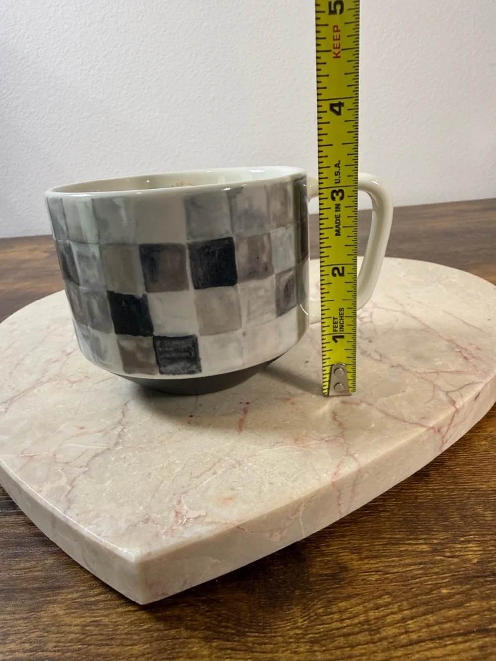 NWT Starbucks Checkerboard Ceramic Coffee Mug - Neutral Tones, 12 Oz